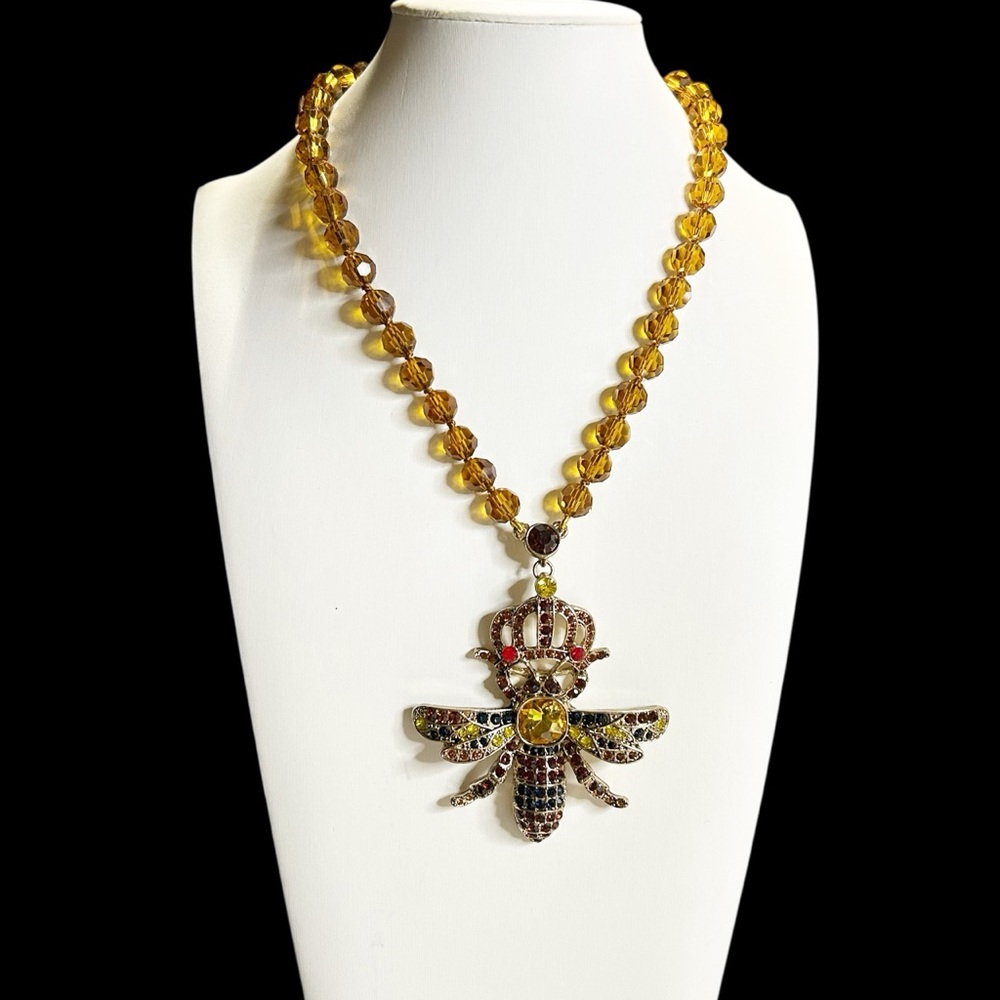 Elegant Golden Yellow Glass Bee Necklace